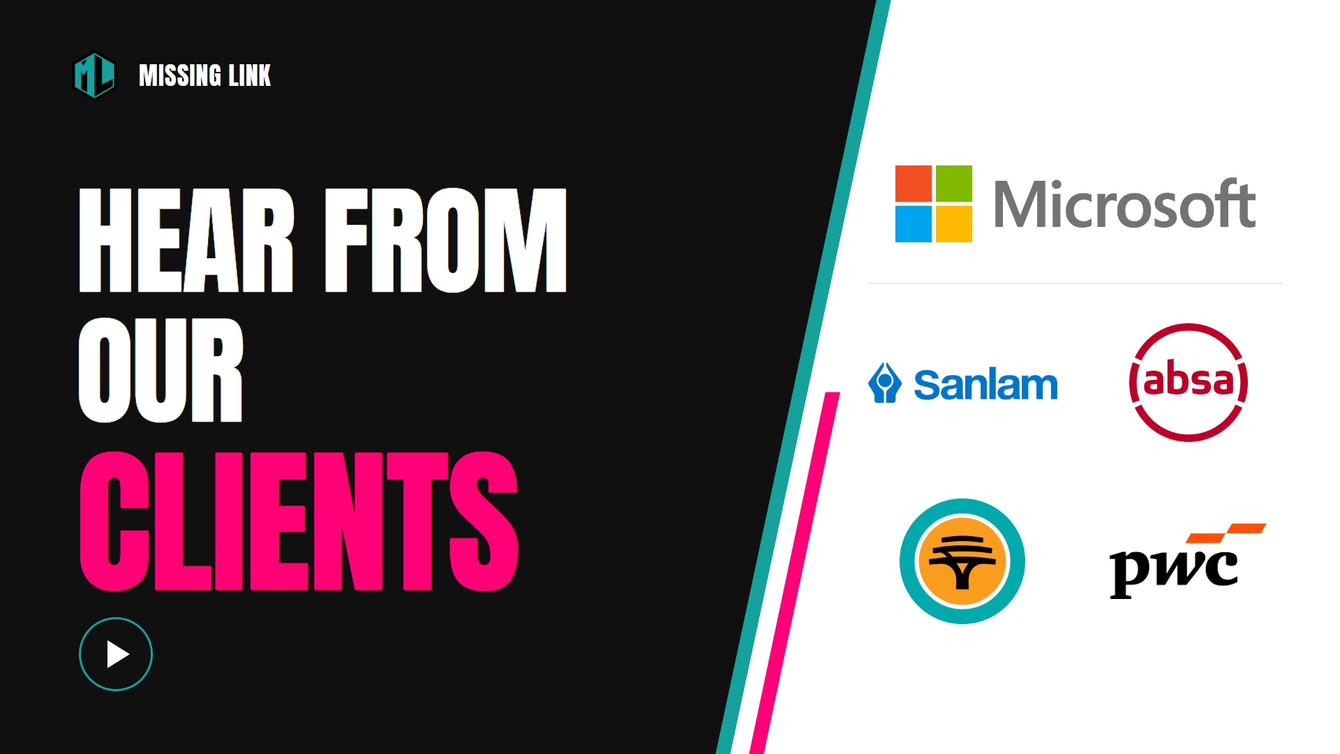 Hear from our clients. Microsoft, Sanlam, Absa, FNB and PwC logos.